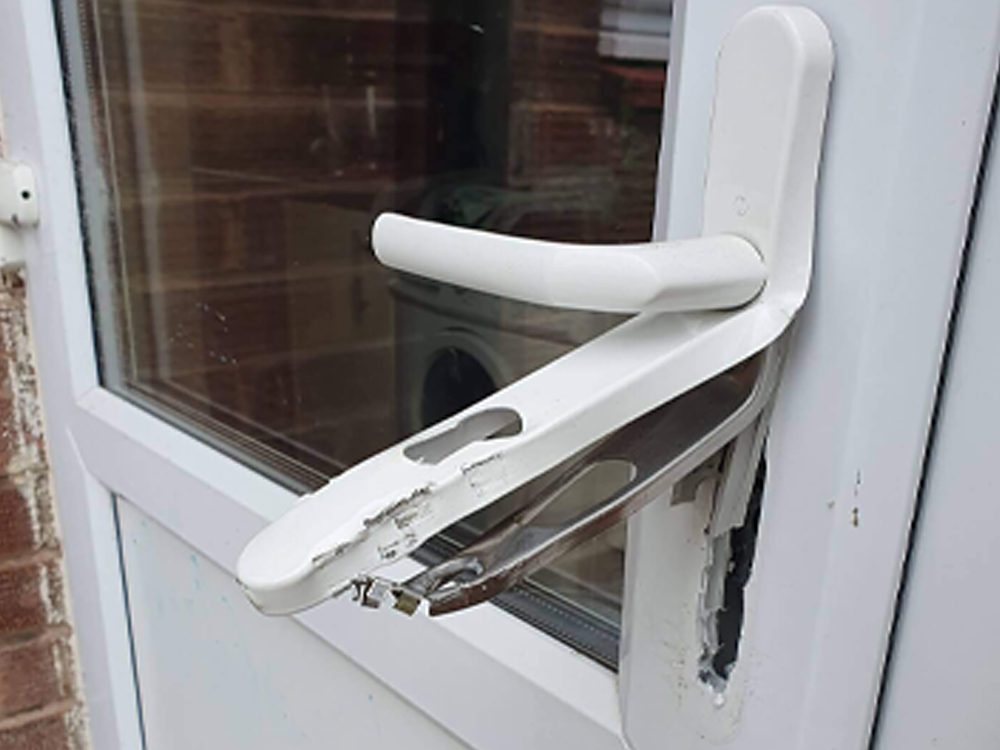 A snapped uPVC door handle removed and upgraded to anti-snap