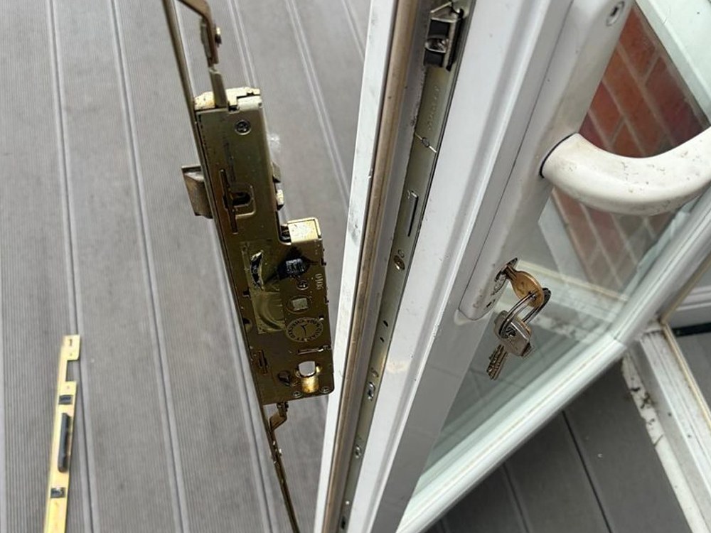 A full uPVC door multipoint locking strip removed for repair