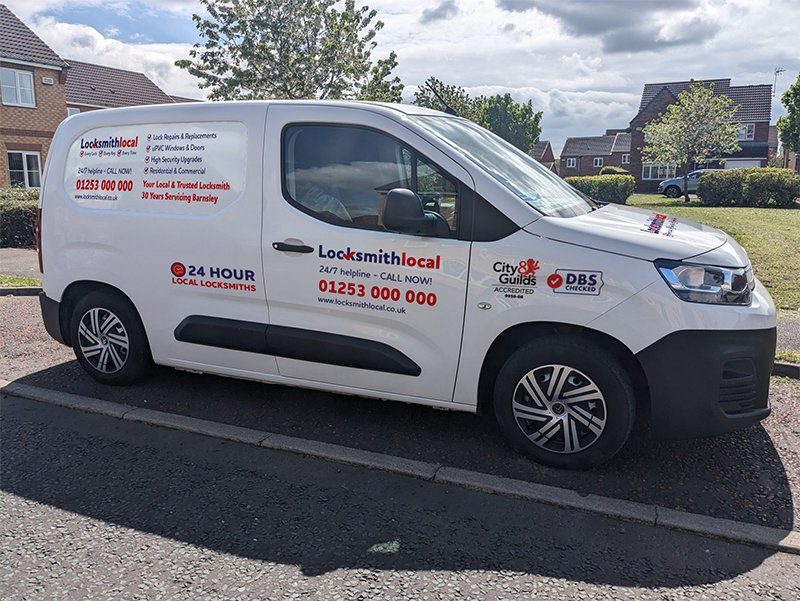 A LocksmithLocal locksmith's van &mdash; a familiar local sight, carrying British Standard and anti-snap hardware for first-visit fixes
