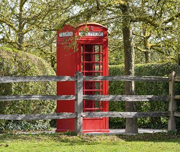 Traditional red telephone box in a Barnsley village