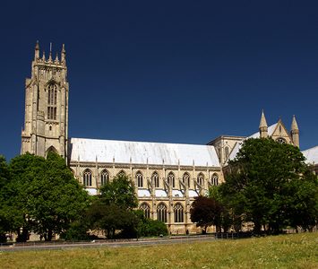 Beverley Minster, the great Gothic church of St John and St Martin that dominates the town — one of the largest parish churches in England, seen here from the south