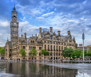 Bradford City Hall, the Gothic Revival landmark with its distinctive clock tower in the city centre