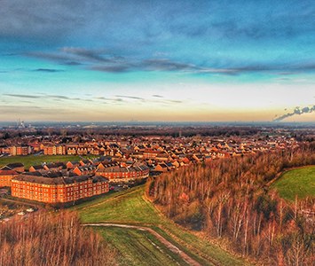 Rooftops across Armthorpe, the former colliery village on Doncaster's eastern edge, looking out toward open countryside