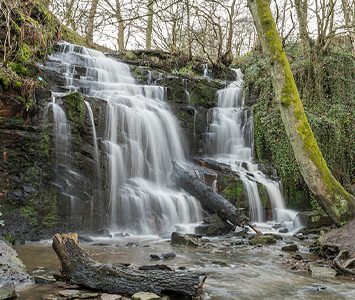 Folly Dolly Falls, the woodland waterfall in the wooded clough near Meltham, south of Huddersfield
