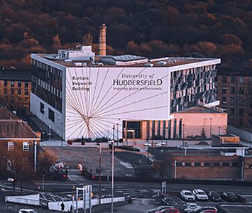 The modern campus of the University of Huddersfield, set on the hillside above the town centre