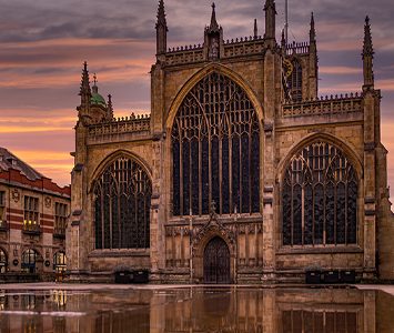 Hull Minster at dusk, the great medieval church in Hull's Old Town — one of the largest parish churches in England, made a minster in 2017