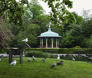 The colourful Victorian-style bandstand beside the lake in Pearson Park, a reinstated feature of Hull's first People's Park