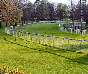 The rails of Pontefract Racecourse, the town's historic horse-racing course set in Pontefract Park