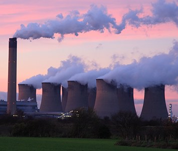 The cooling towers of Drax power station, a vast landmark on the River Ouse near Selby