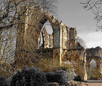 The medieval ruins of St Mary's Abbey in the Museum Gardens, York