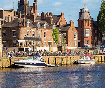 Boats moored on the River Ouse, which winds through the heart of York